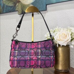 Y2K Coach Signature Tartan Top Handle Pouch Glitter Demi Mini Bag